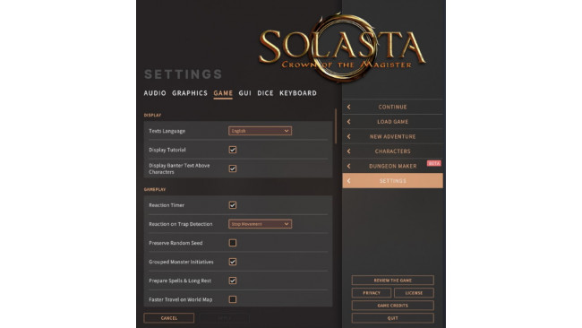 Beginner Guide to your Settings in Solasta