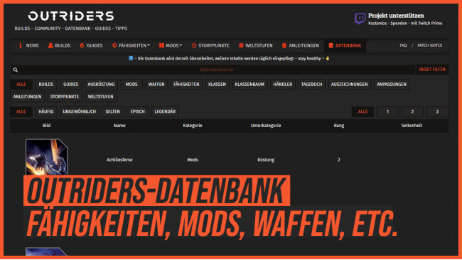 Outriders Datenbank - Fhigkeiten, Mods, Waffen, uvm.