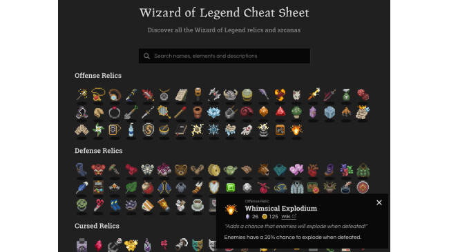 Wizard of Legend Cheat Sheet
